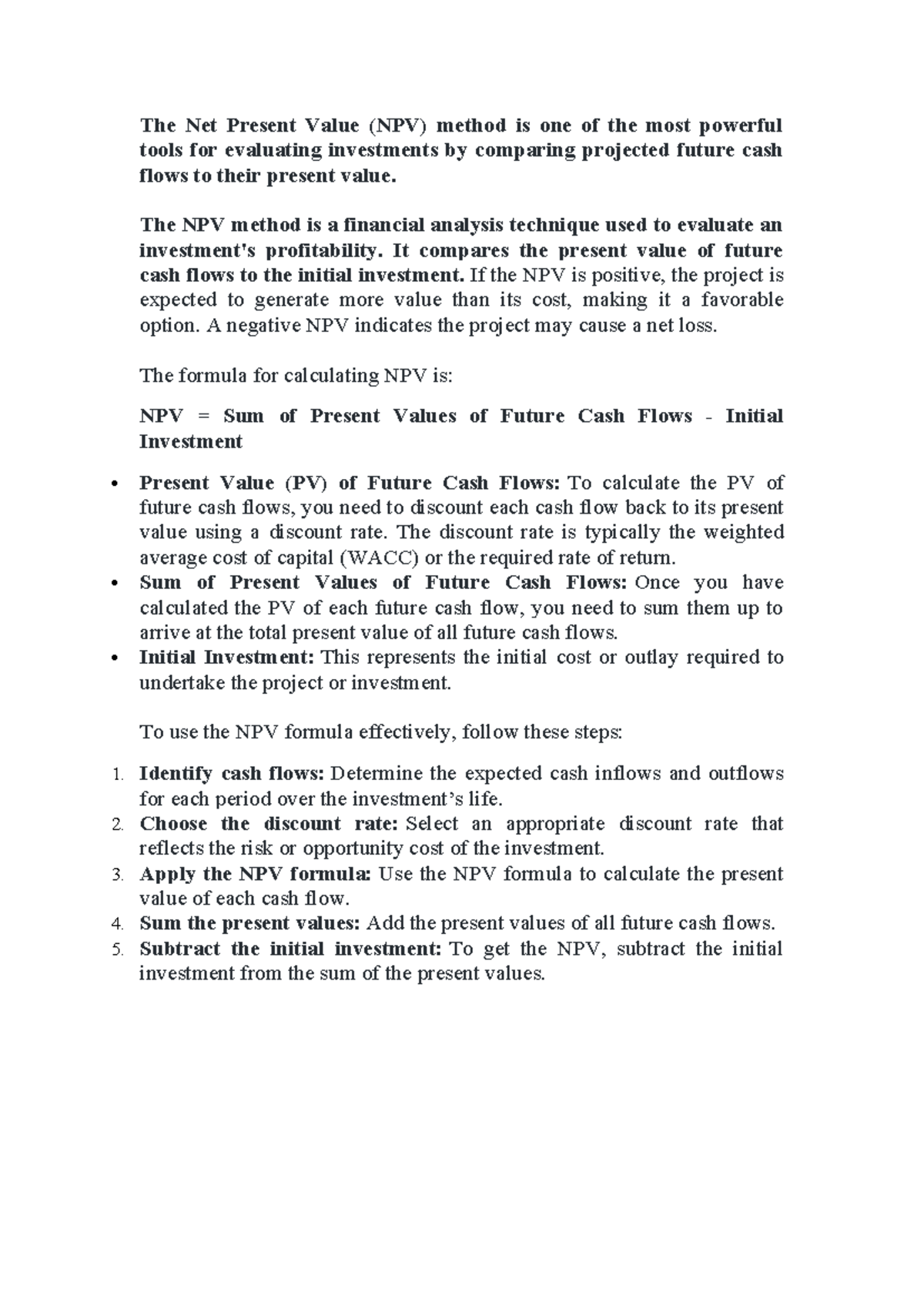 The net present value method - Unit 1 overview and calculations - Studocu