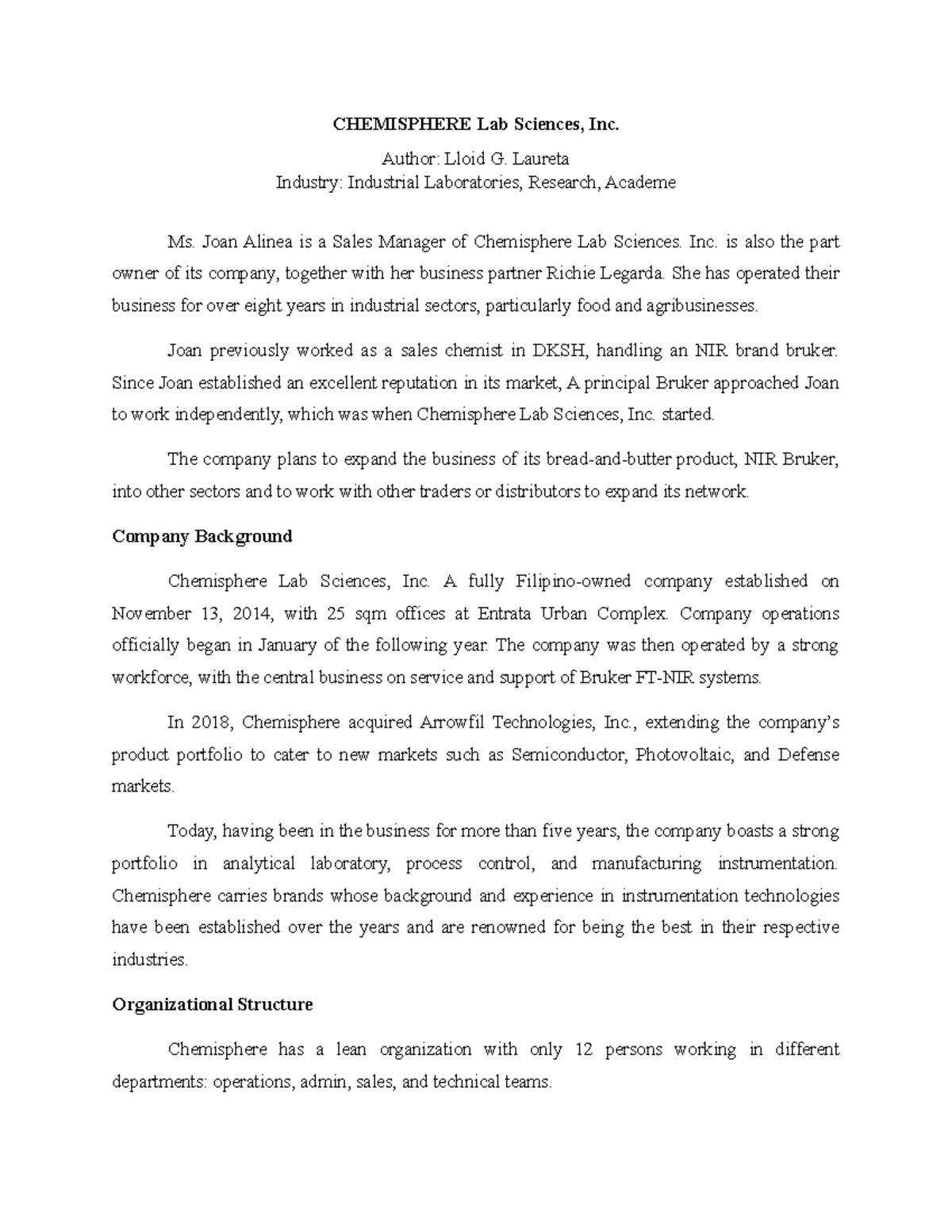 CASE Study - Chemisphere Lab Sciences, Inc: Market Penetration & Growth ...
