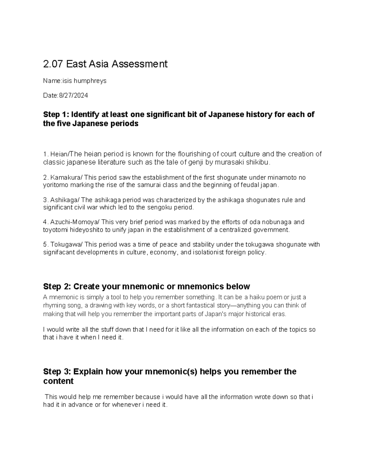 2.07 V23 - East Asia Assessment: Key Japanese Historical Periods - Studocu