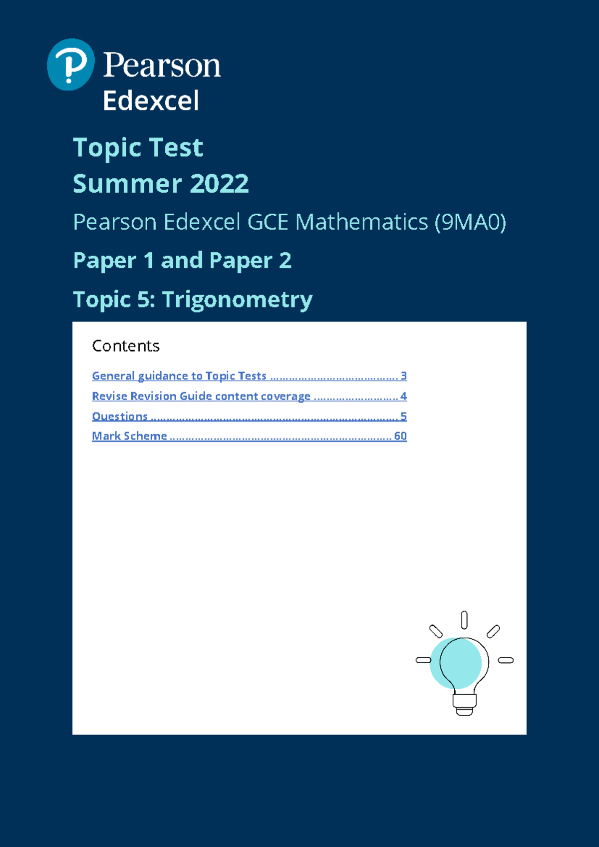 05 - A Level Mathematics (9MA0) Topic Test: Trigonometry Questions ...