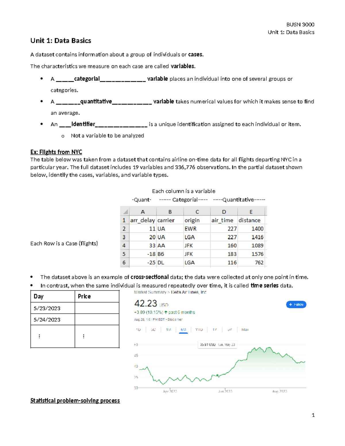 Unit 1 Study Notes - Data Basics for BUSN3000 - Studocu