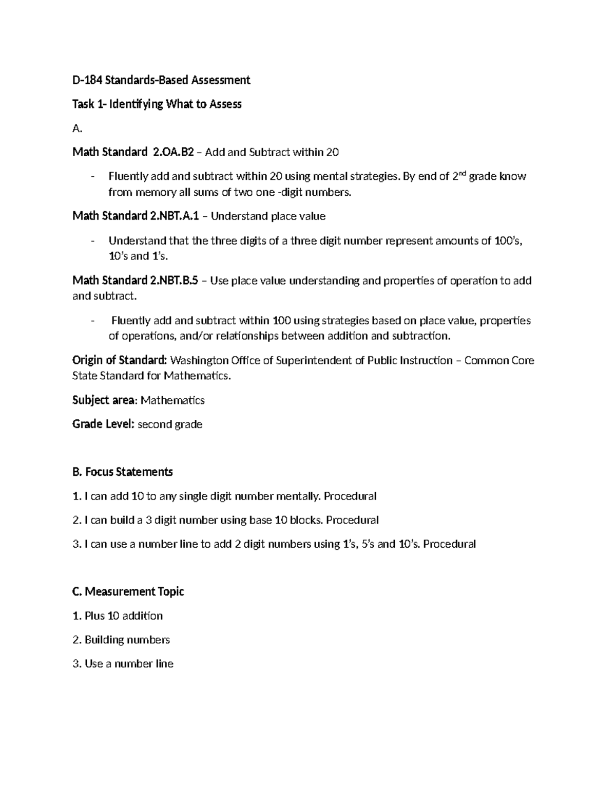 D184- task 1 - Passed - D-184 Standards-Based Assessment Task 1 ...