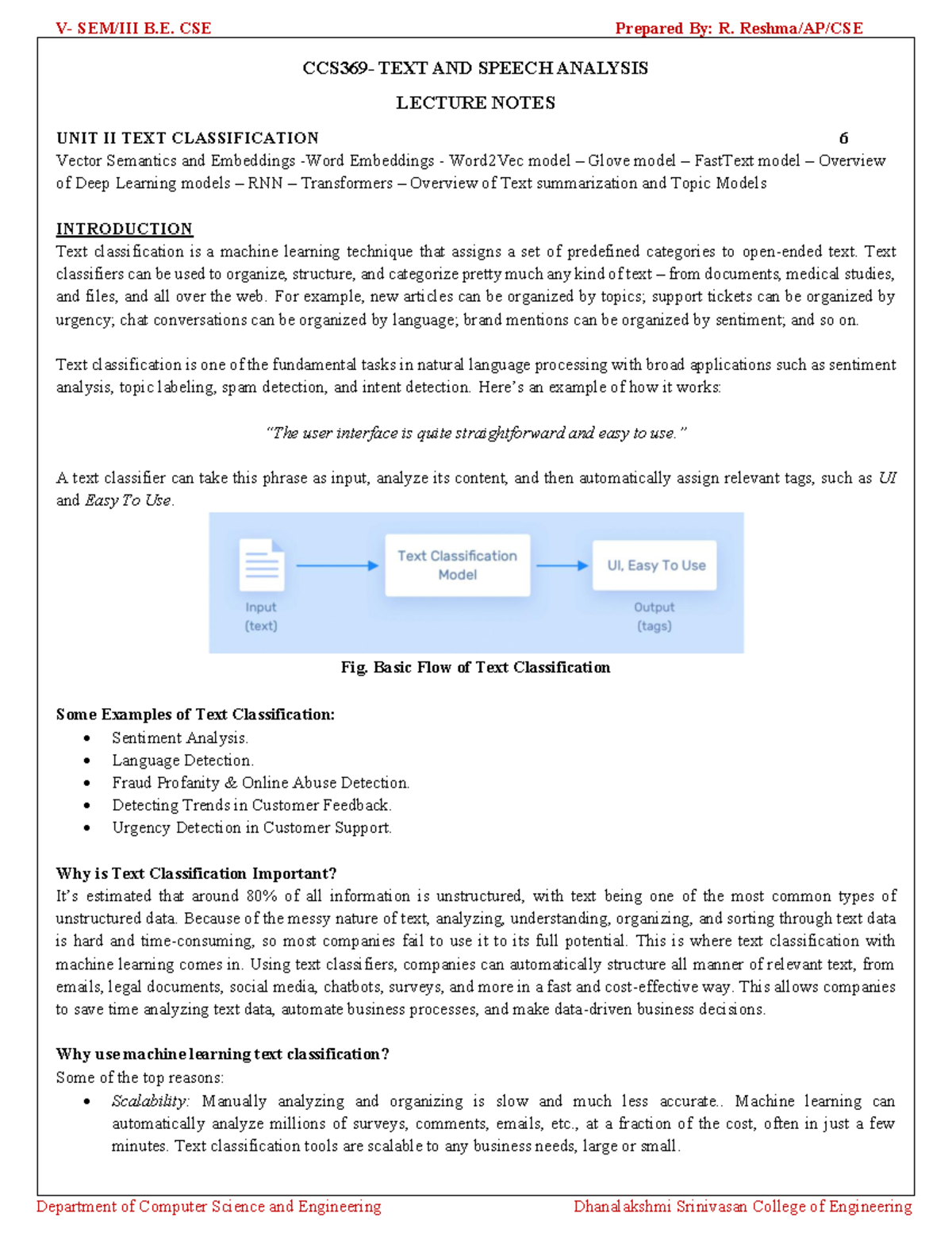 CCS369-UNIT 2 LECTURE NOTES: TEXT CLASSIFICATION METHODS - Studocu