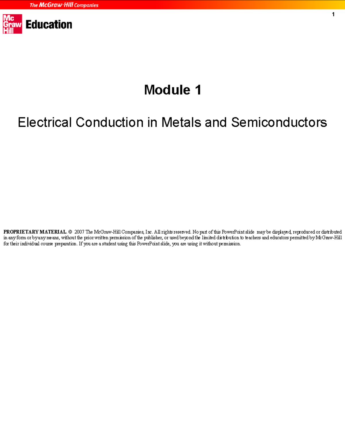 Module 1: Electrical Conduction in Metals & Semiconductors Slides - Studocu