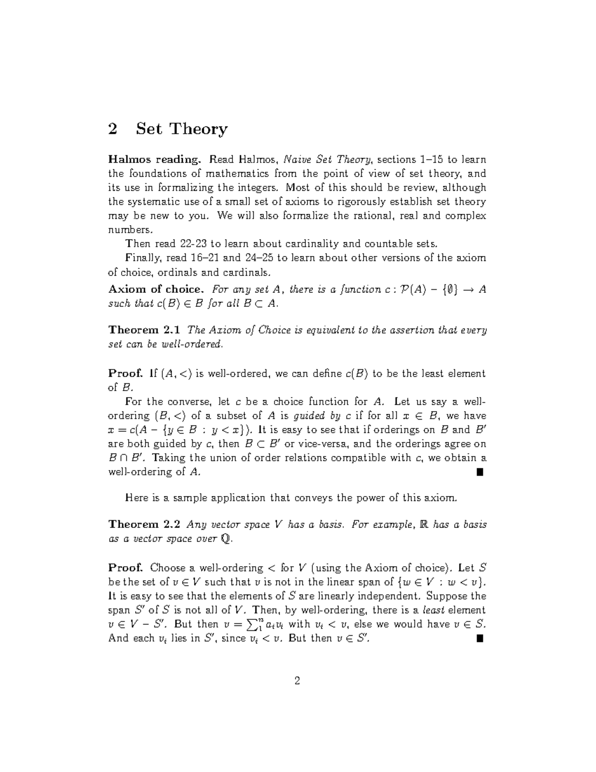 Set Theory and Vector Spaces: Course Notes for Math 101 - Studocu