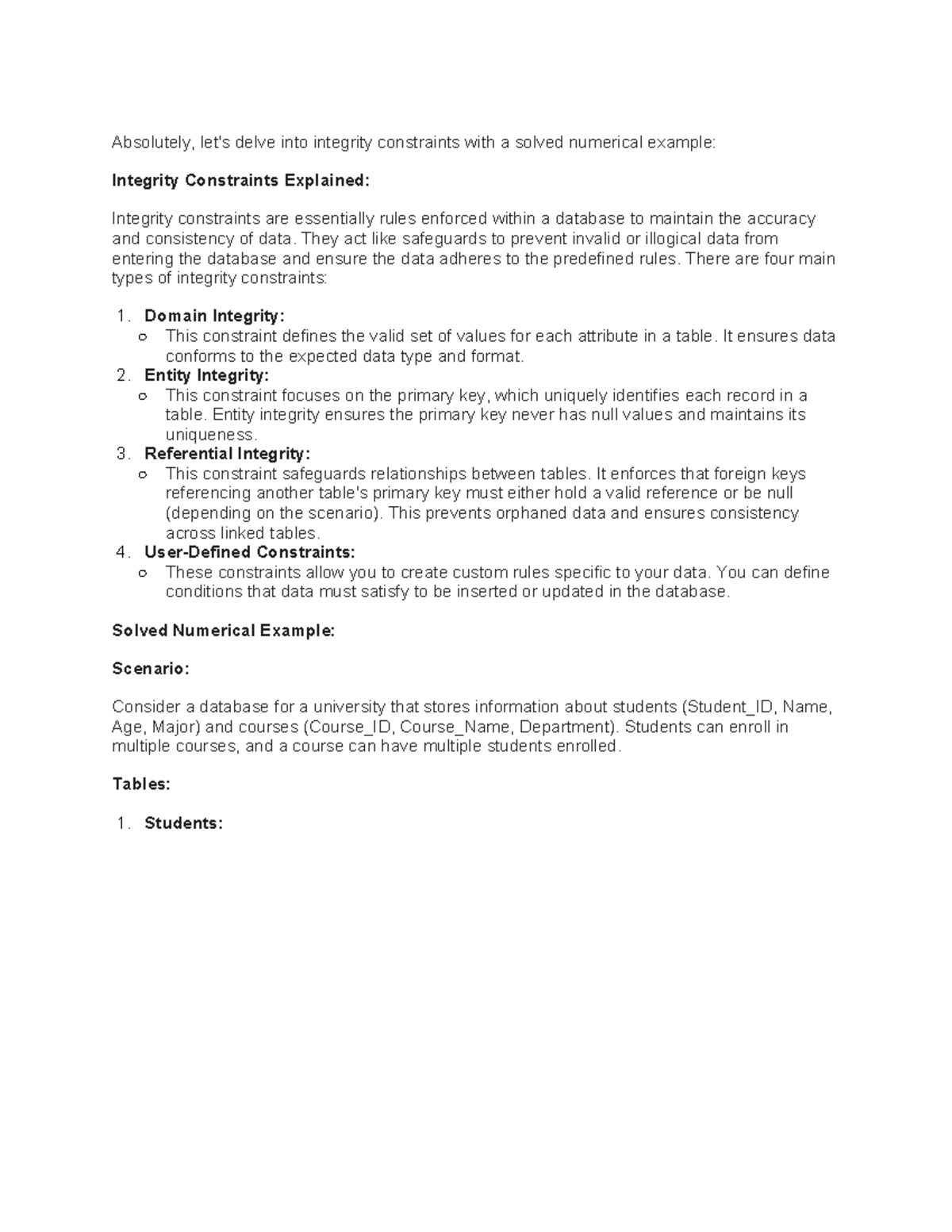 Integrity Constraints in Databases: Explained with Numerical Example ...