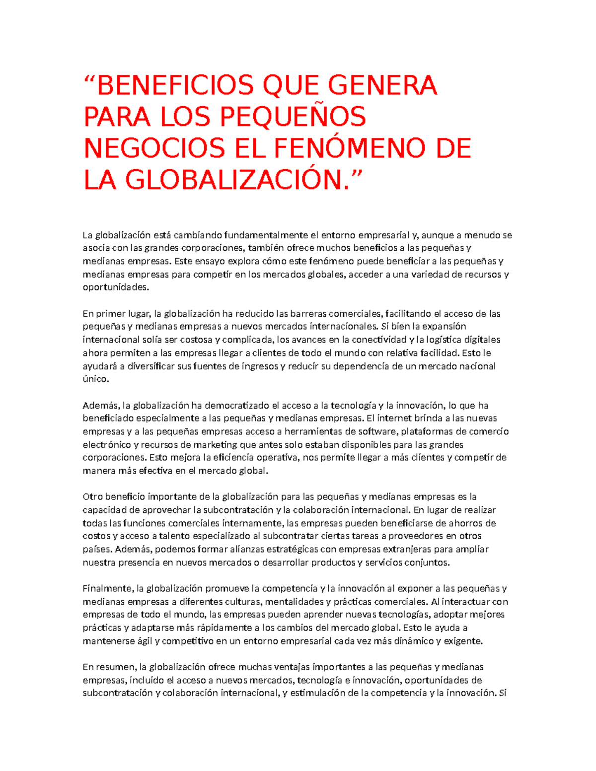 Beneficios QUE Genera PARA LOS PequeñOS Negocios EL FENÓMENO DE LA ...