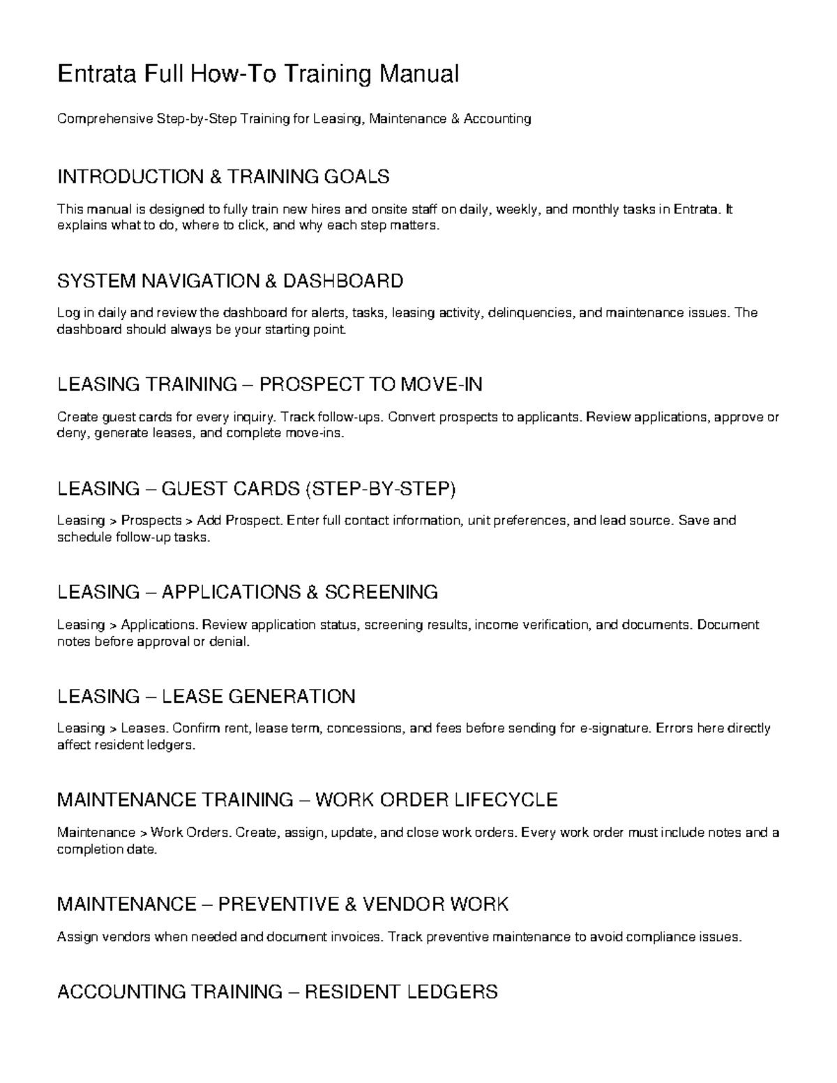 Entrata Full Training Manual: Comprehensive Guide for Leasing ...