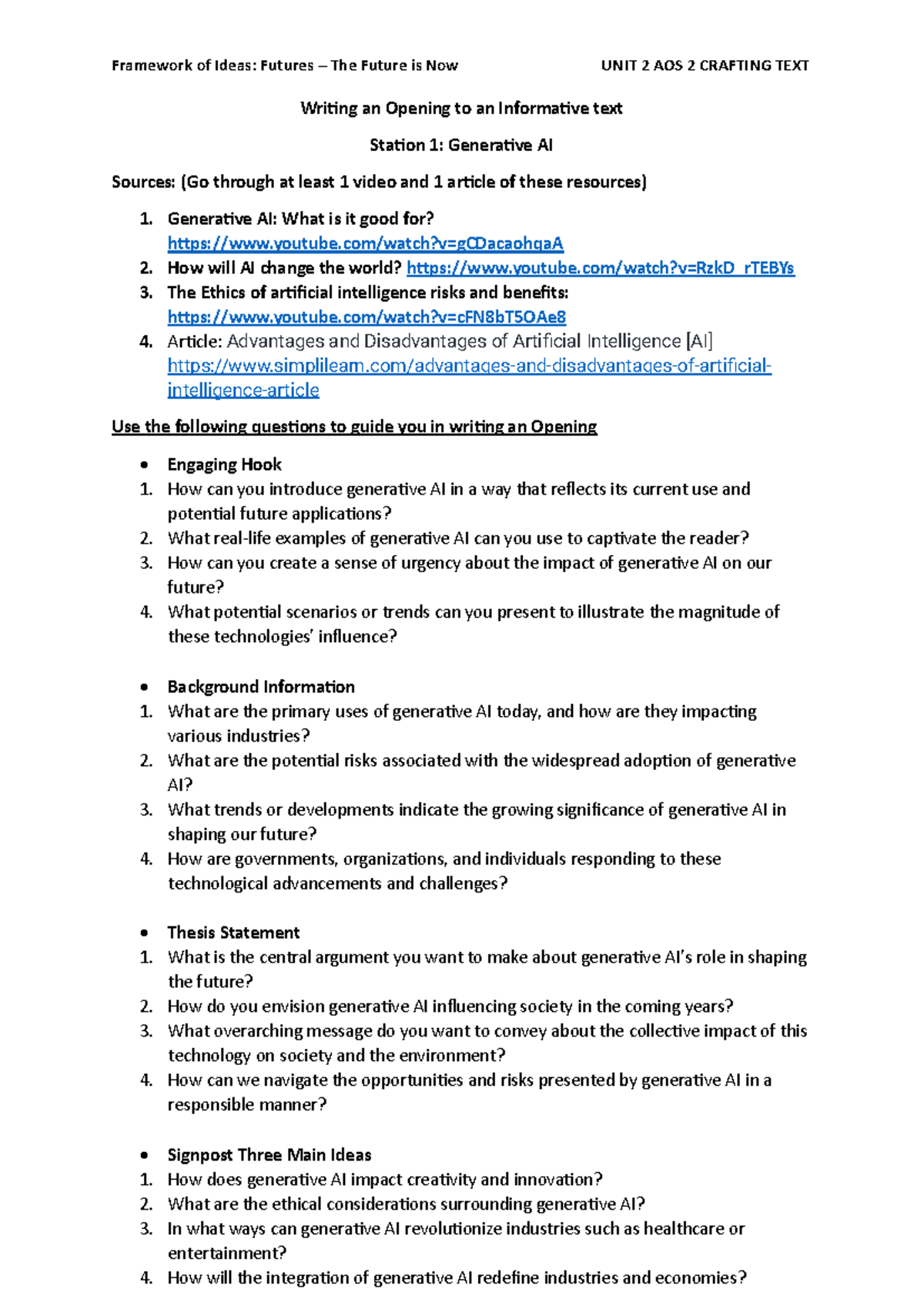 Unit 2 AOS 2: Crafting Engaging Openings for Informative Texts - Studocu