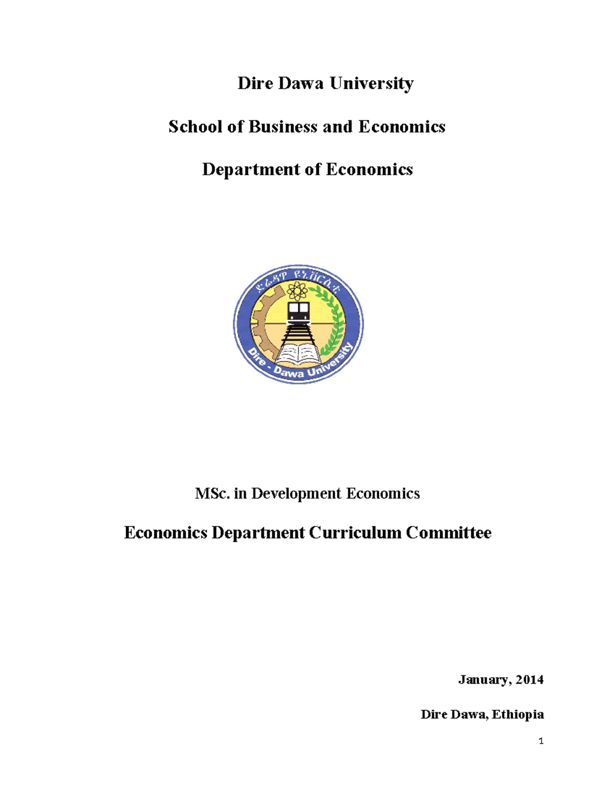 MSc. Curriculum Development Economics - Dire Dawa University School of ...