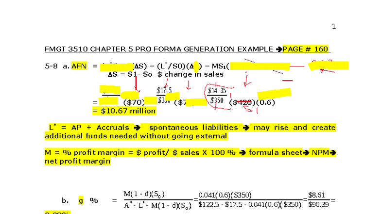 FMGT 3510 Chapter 5 Pro Forma Generation Example Textbook Notes - Studocu