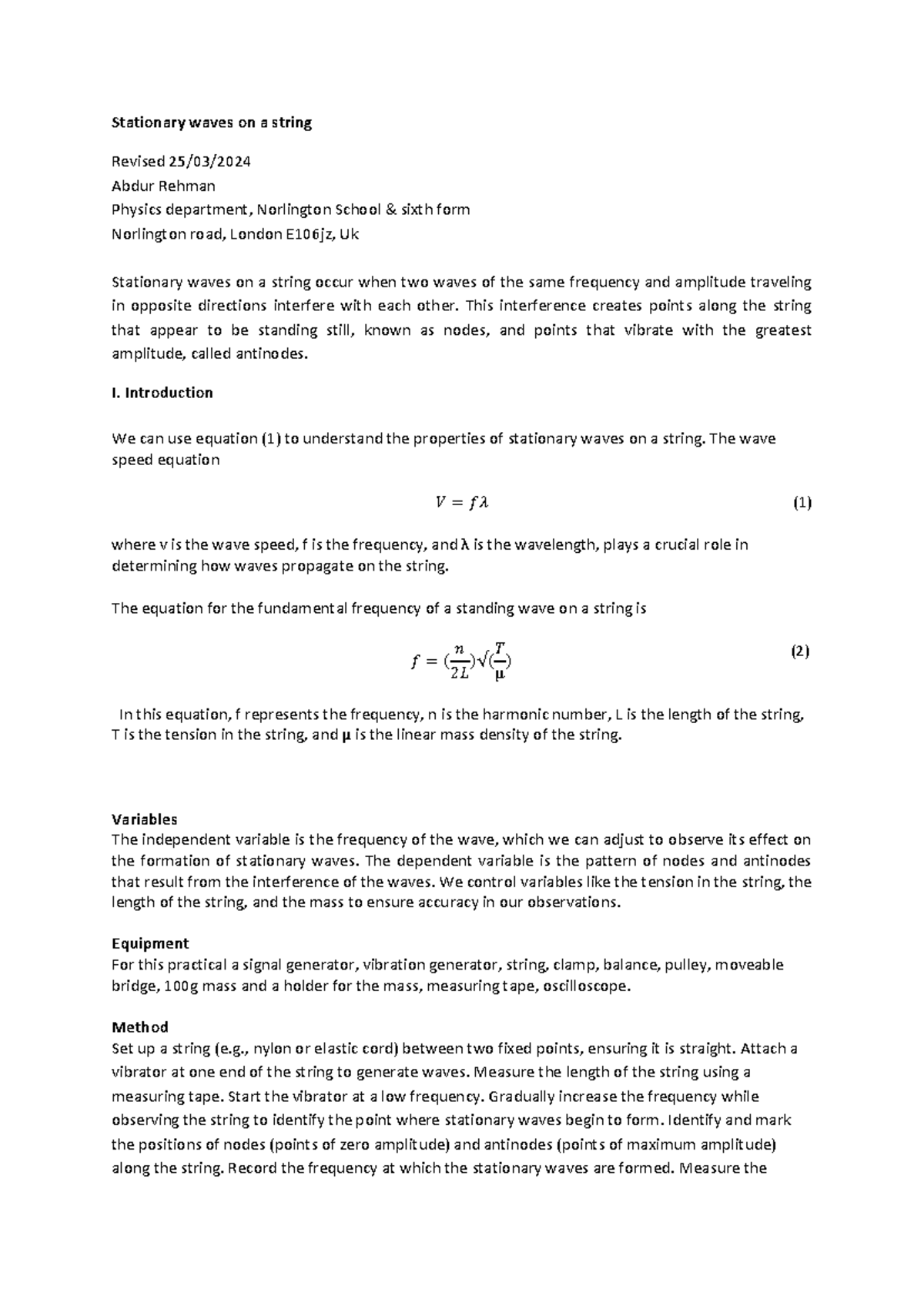 Phy RP (1) - Stationary Waves on a String - AS Level Practical Guide ...