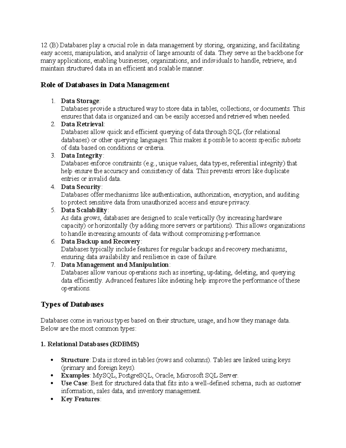 12 (B) The Role of Databases in Data Management and Analysis - Studocu