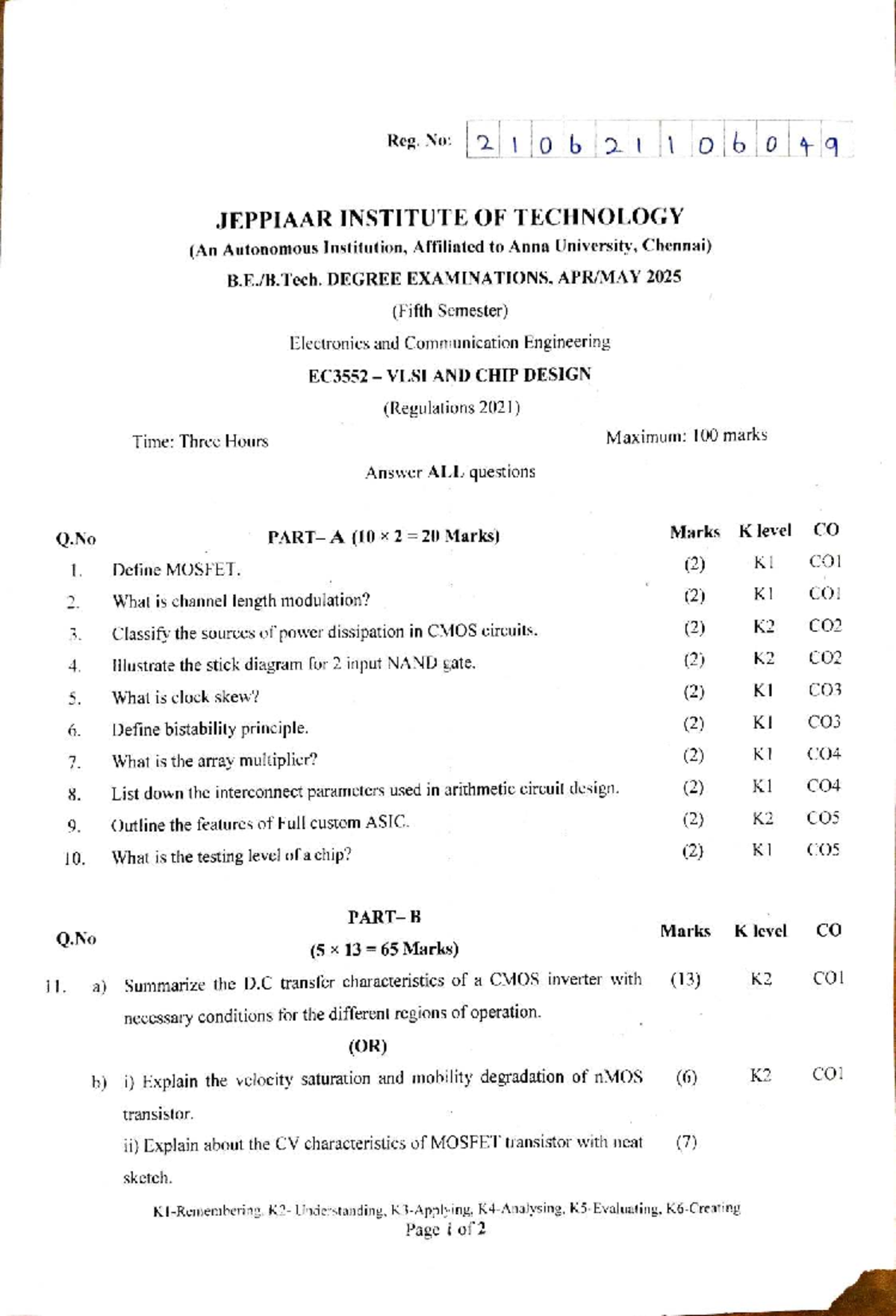 VLSI and Chip Design - Previous Year QP (ECE, Sem 5) - Studocu