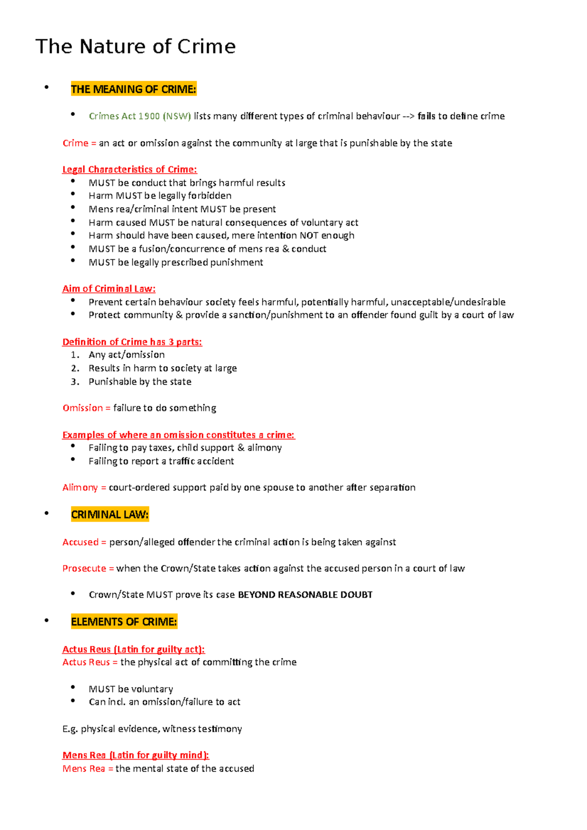 The Nature of Crime - Legal Studies HSC Exam Notes - Studocu