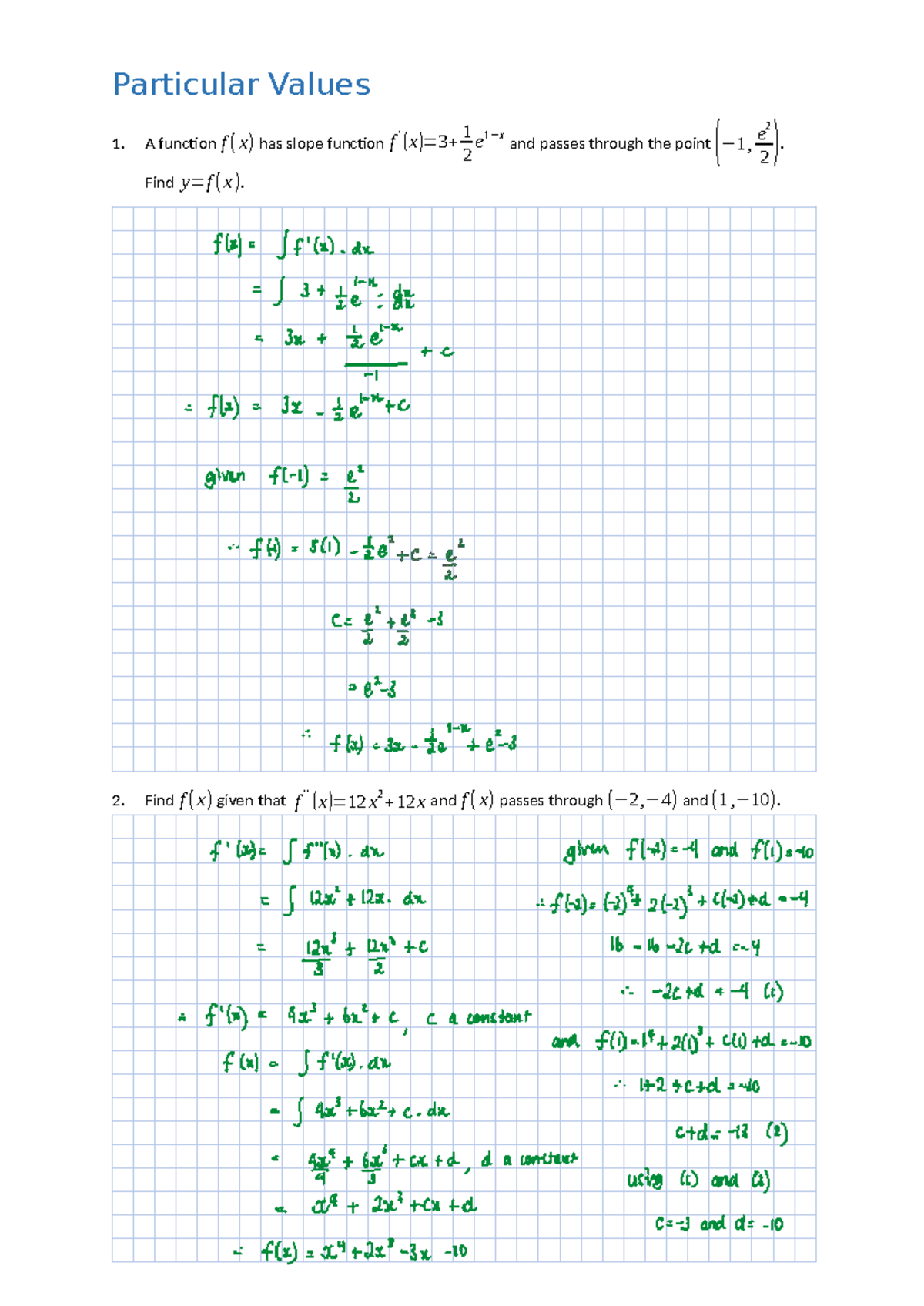 Integration Particular Values (Examples) (Solutions) - Particular ...