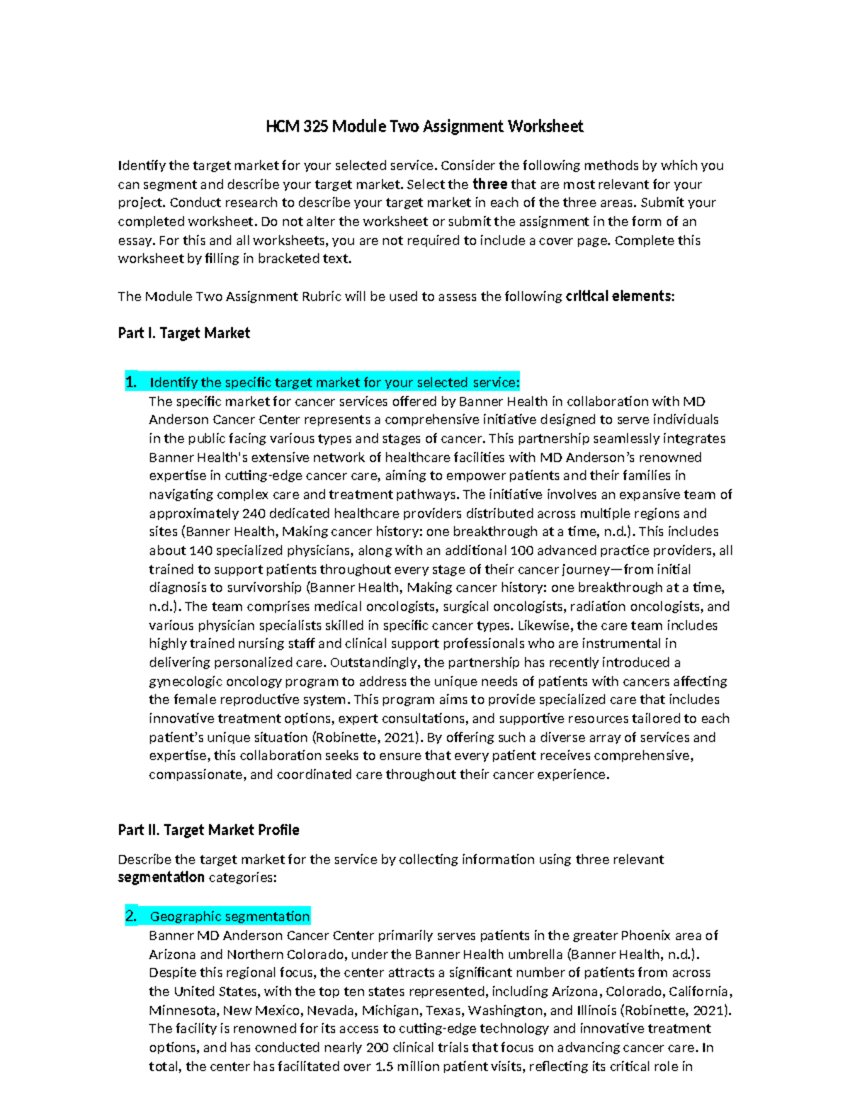 HCM 325 Module Two Assignment: Target Market Analysis Worksheet - Studocu
