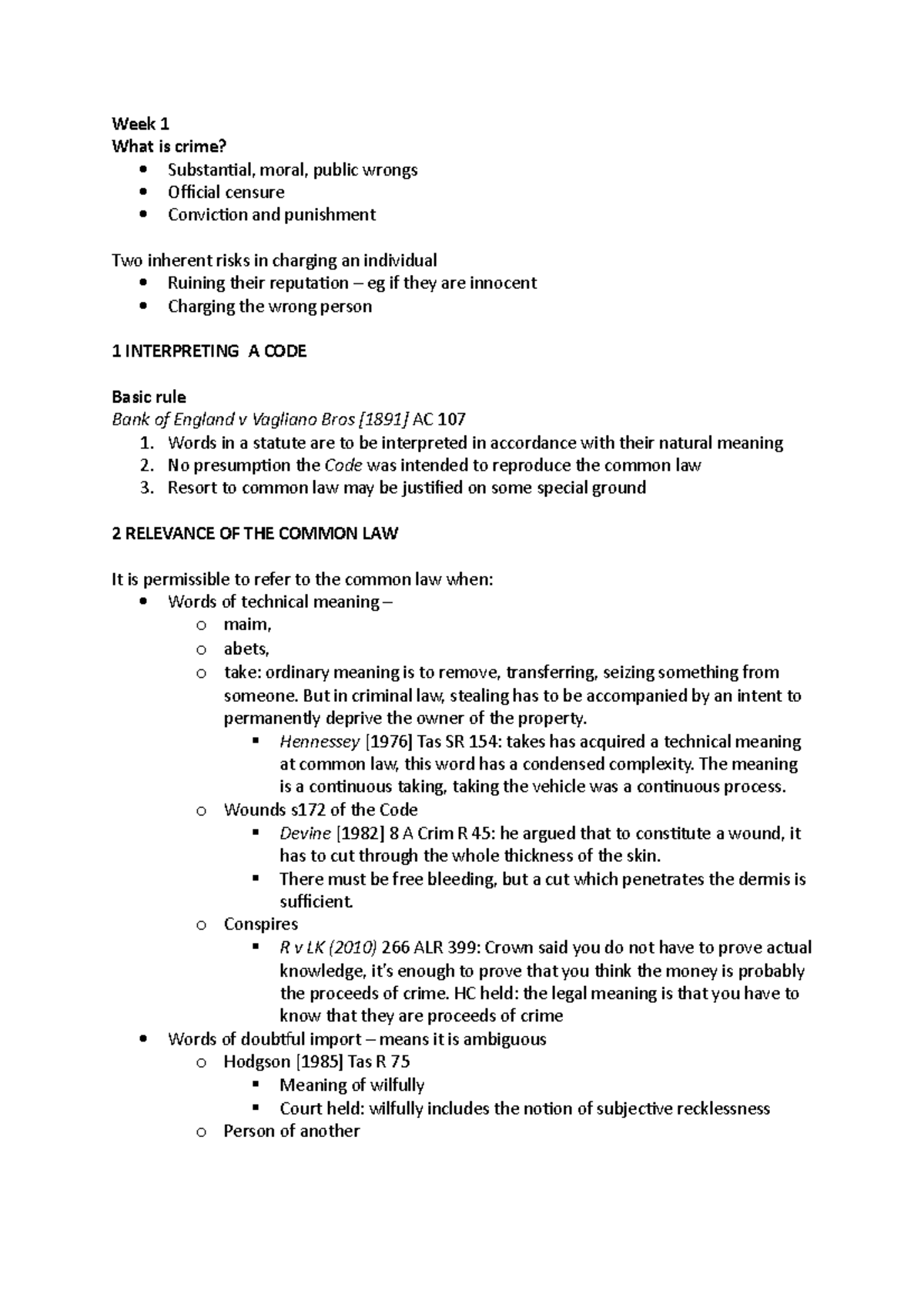 Criminal Law Lecture Notes: Key Concepts and Case Studies Analysis ...