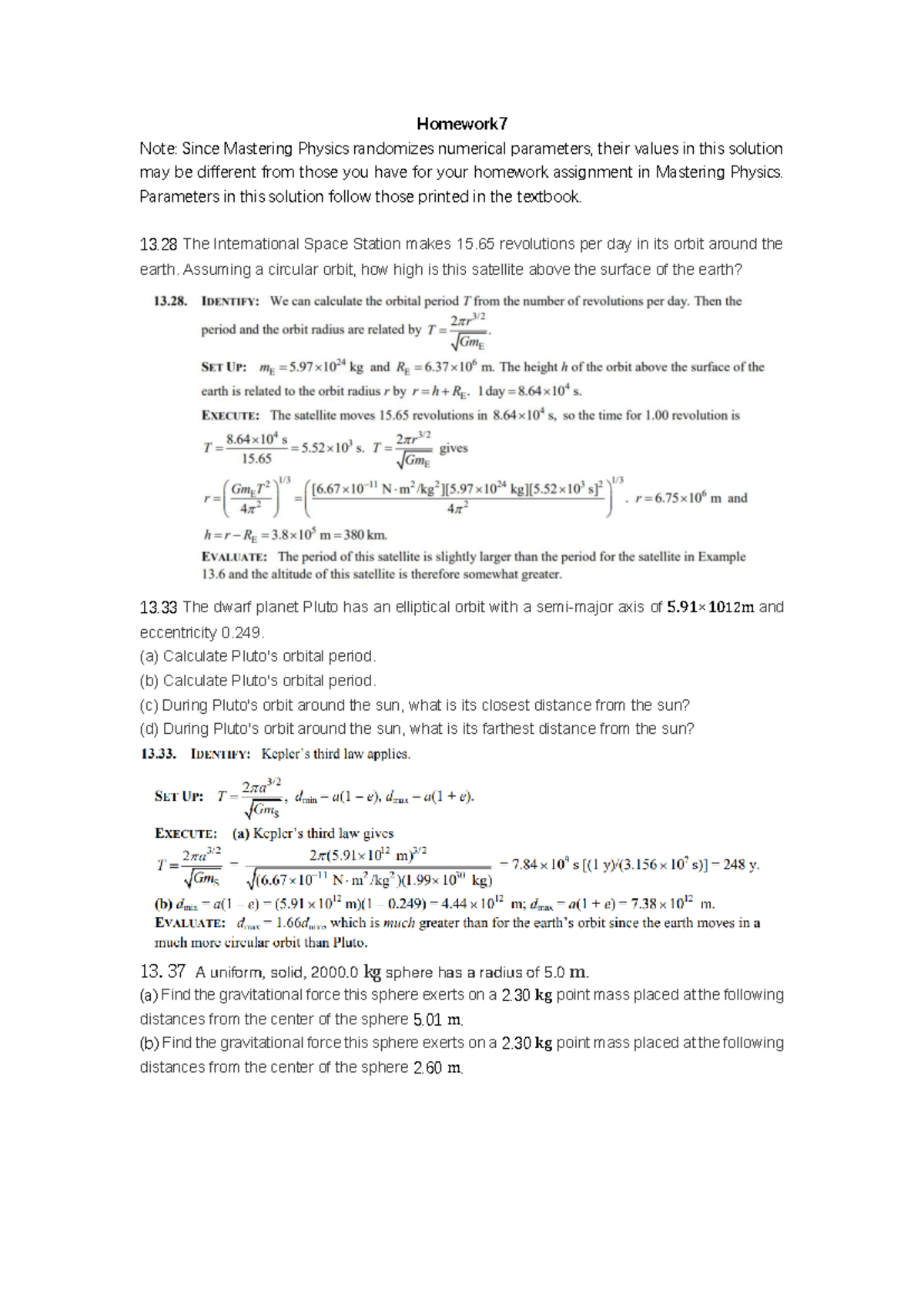 HW7 - Homework Practise - Homework Note: Since Mastering Physics ...