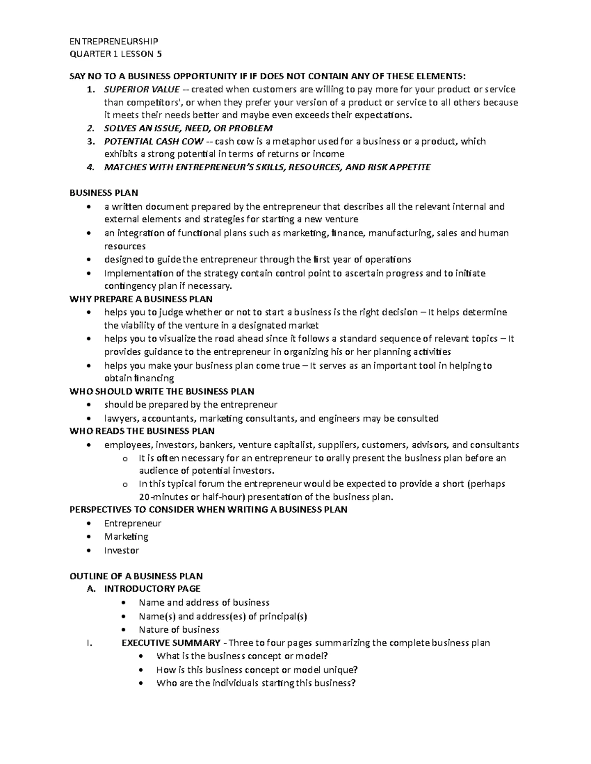 Q1 lesson 3 entrep - ENTREPRENEURSHIP QUARTER 1 – LESSON 3 ...