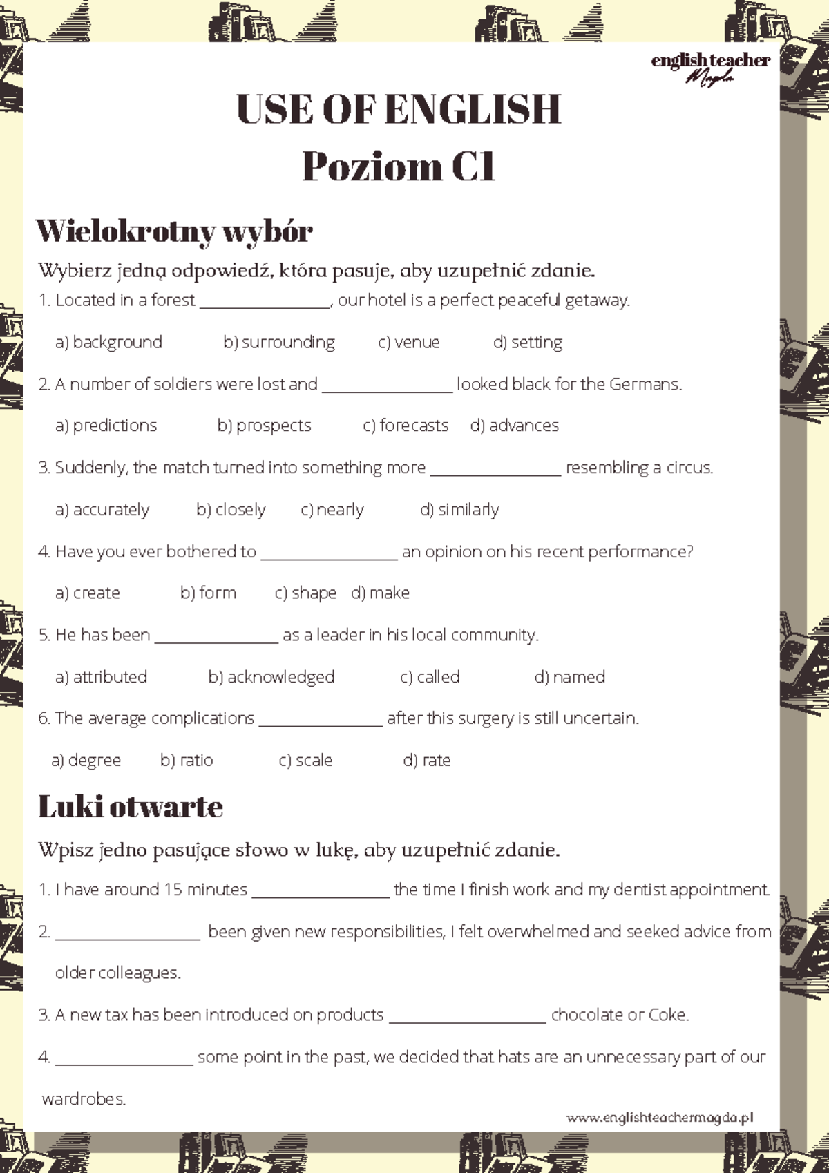 Use of English C1 - Multiple Choice & Transformations - Studocu