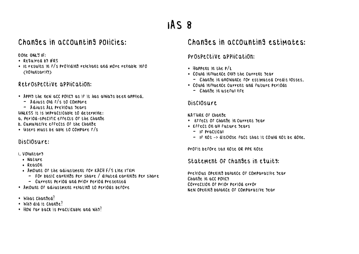 IAS 8 Summary: Changes in Accounting Policies & Estimates - Studocu