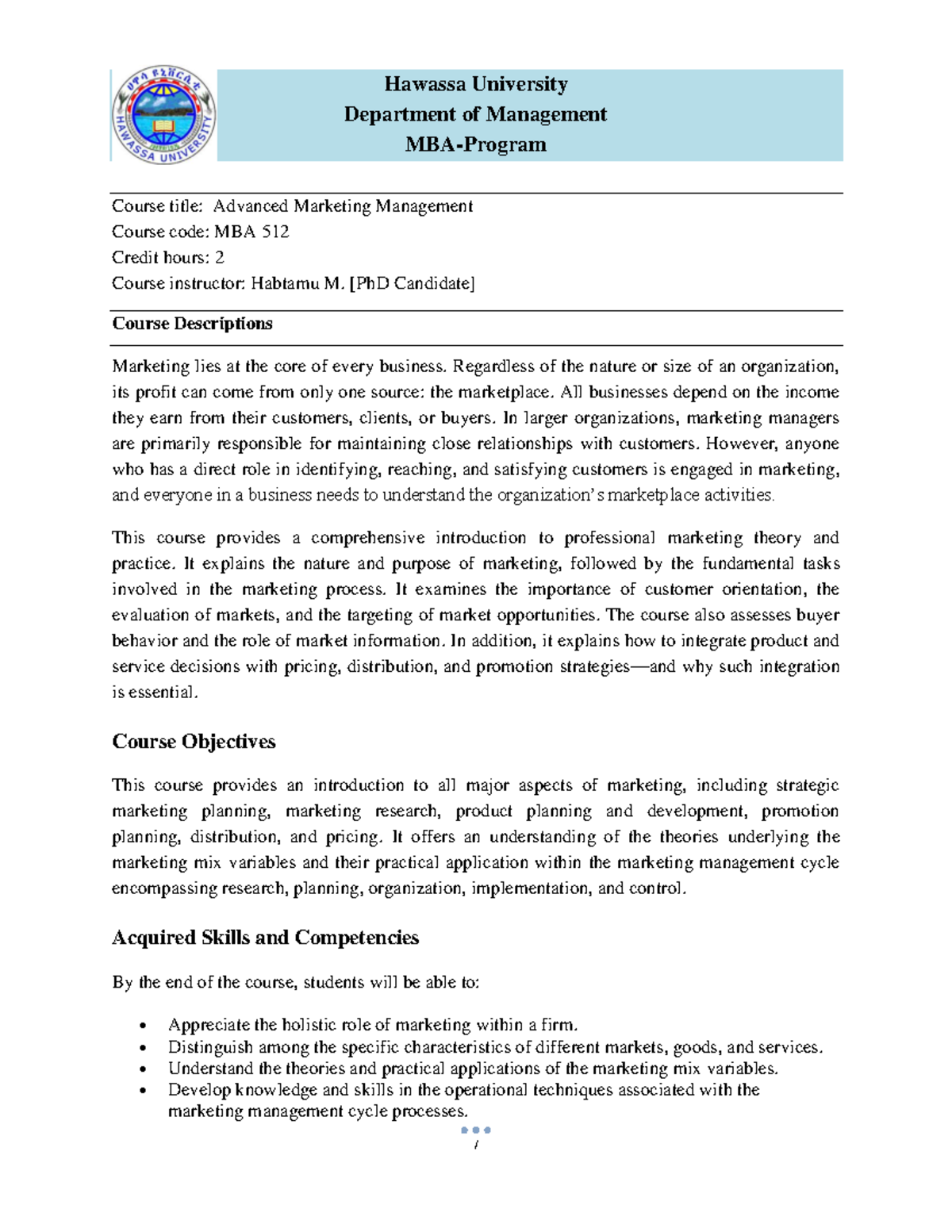 MBA 512 Advanced Marketing Management Course Syllabus - Studocu
