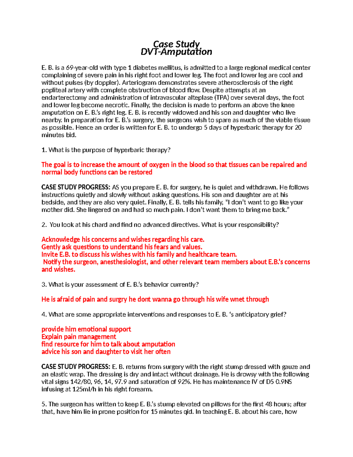 Case Study: DVT and Amputation Management (DVT-Amputation 22) - Studocu