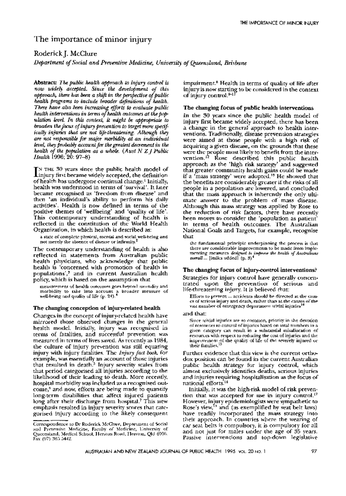 The Importance of Minor Injury in Public Health: A Review - Studocu