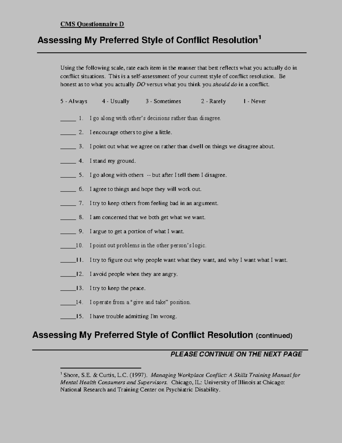 CMSQD - Conflict Resolution Style Self-Assessment Assignment 1 - Studocu