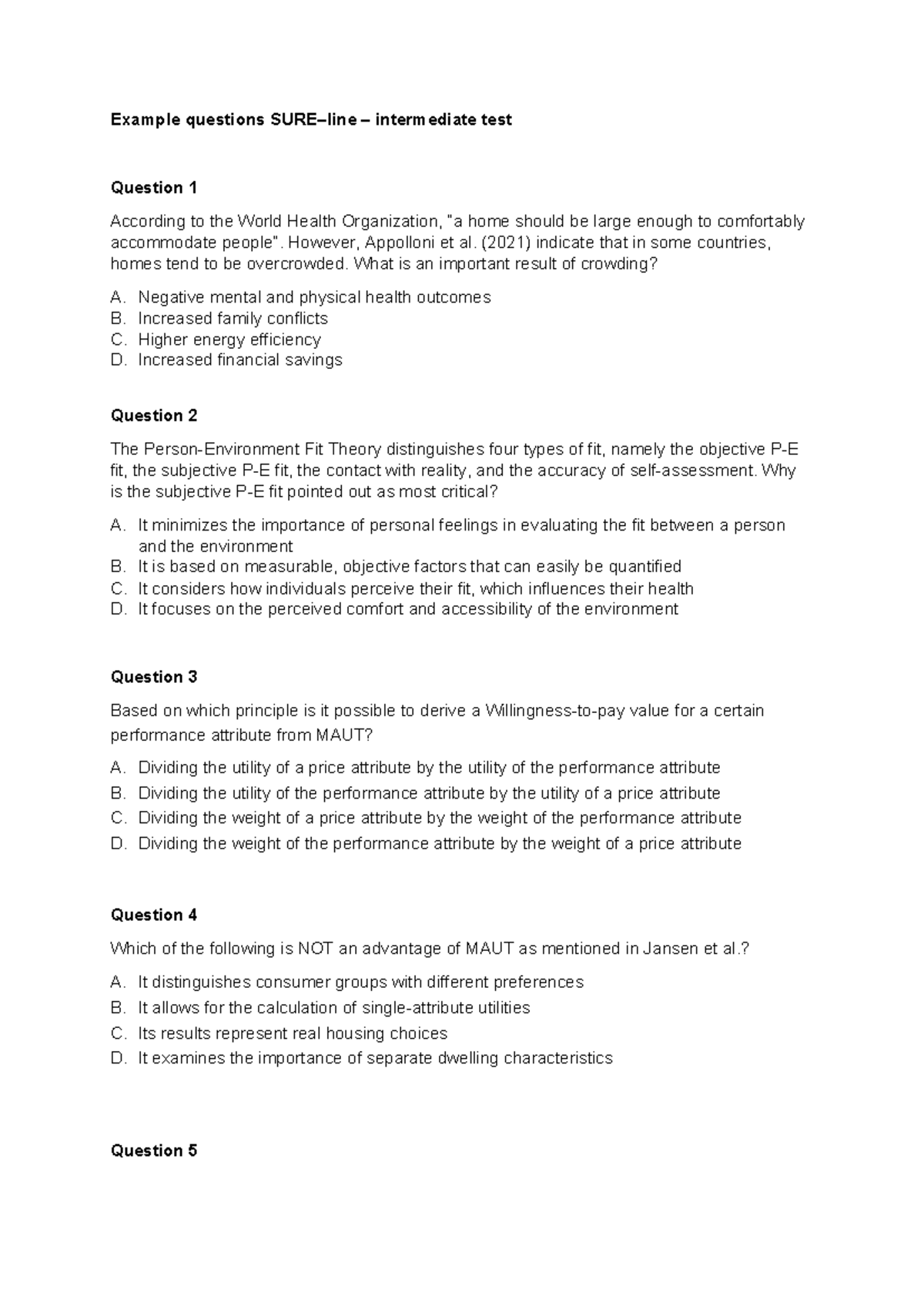 Intermediate Test Example Questions - SURE Course - Studeersnel