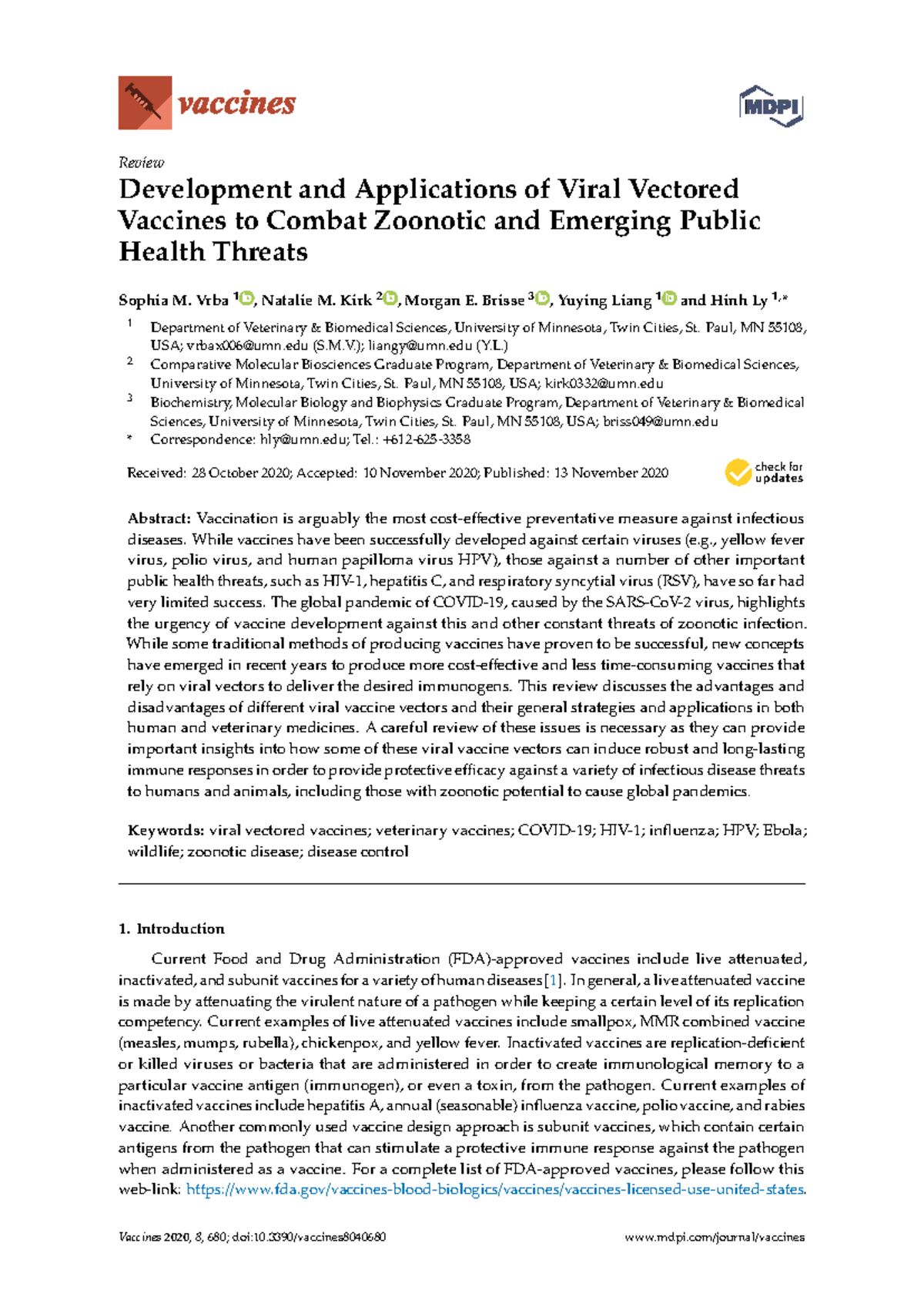Development and Applications of Viral Vectored Vaccines for Zoonotic ...