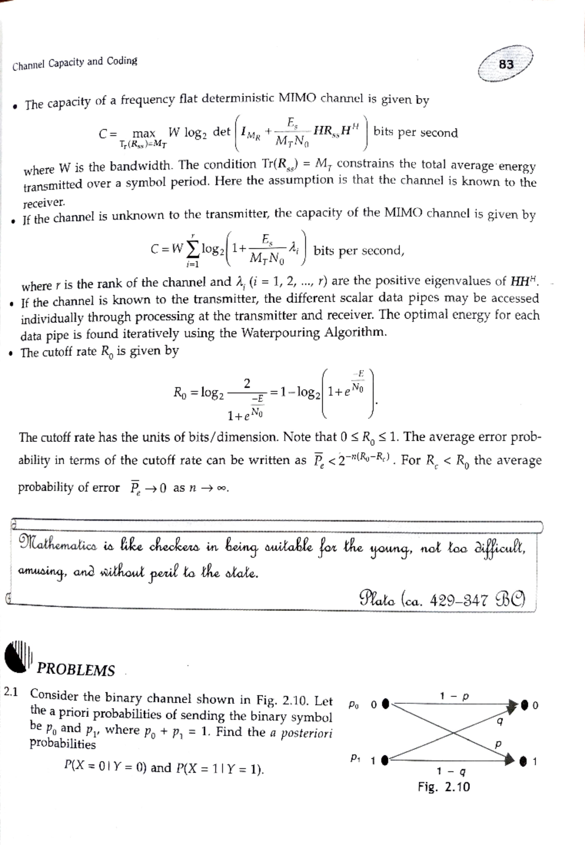 ITC 2: MIMO Channel Capacity and Coding Exercise Questions - Studocu