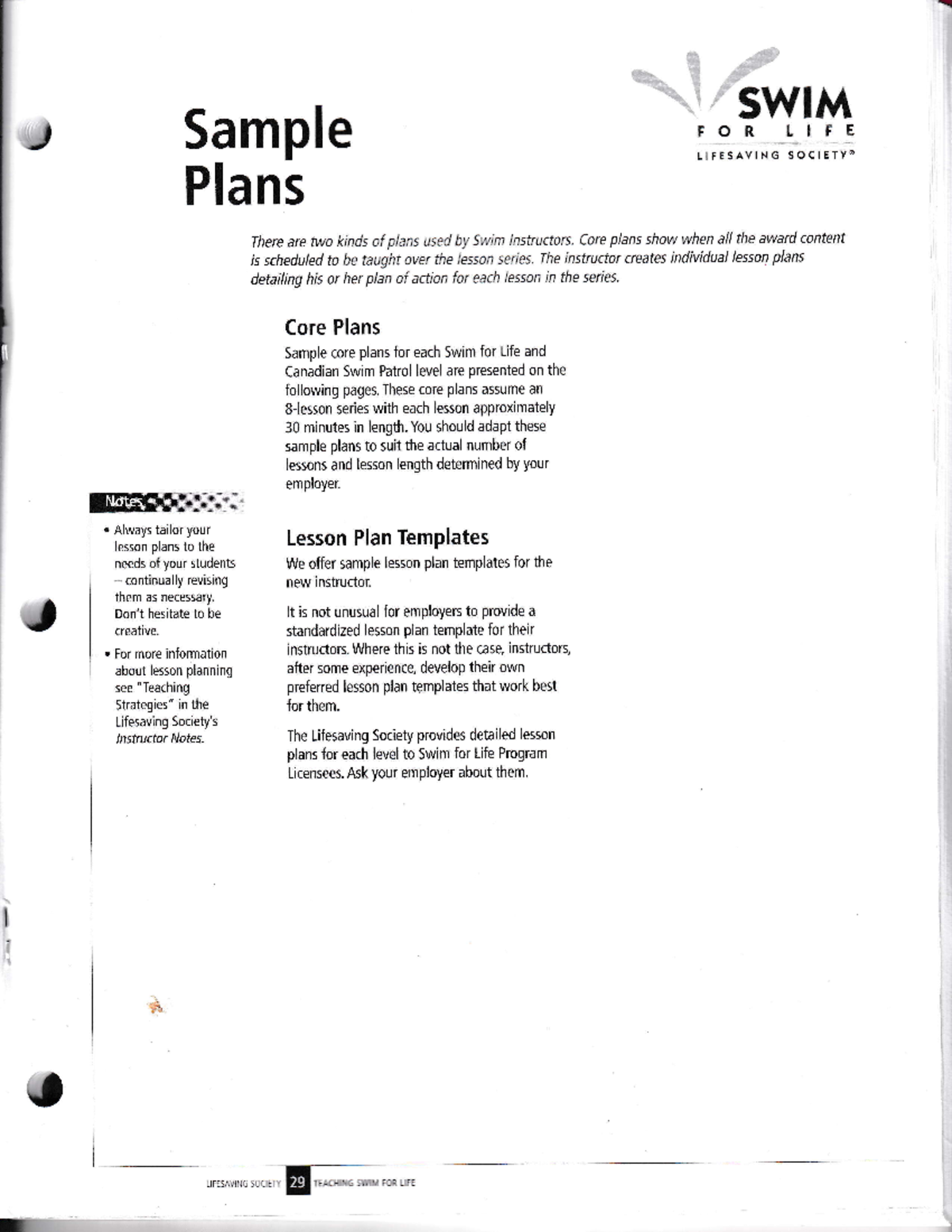 LSS SFL Core Lesson Plans for Swim Instructors and Students - Studocu