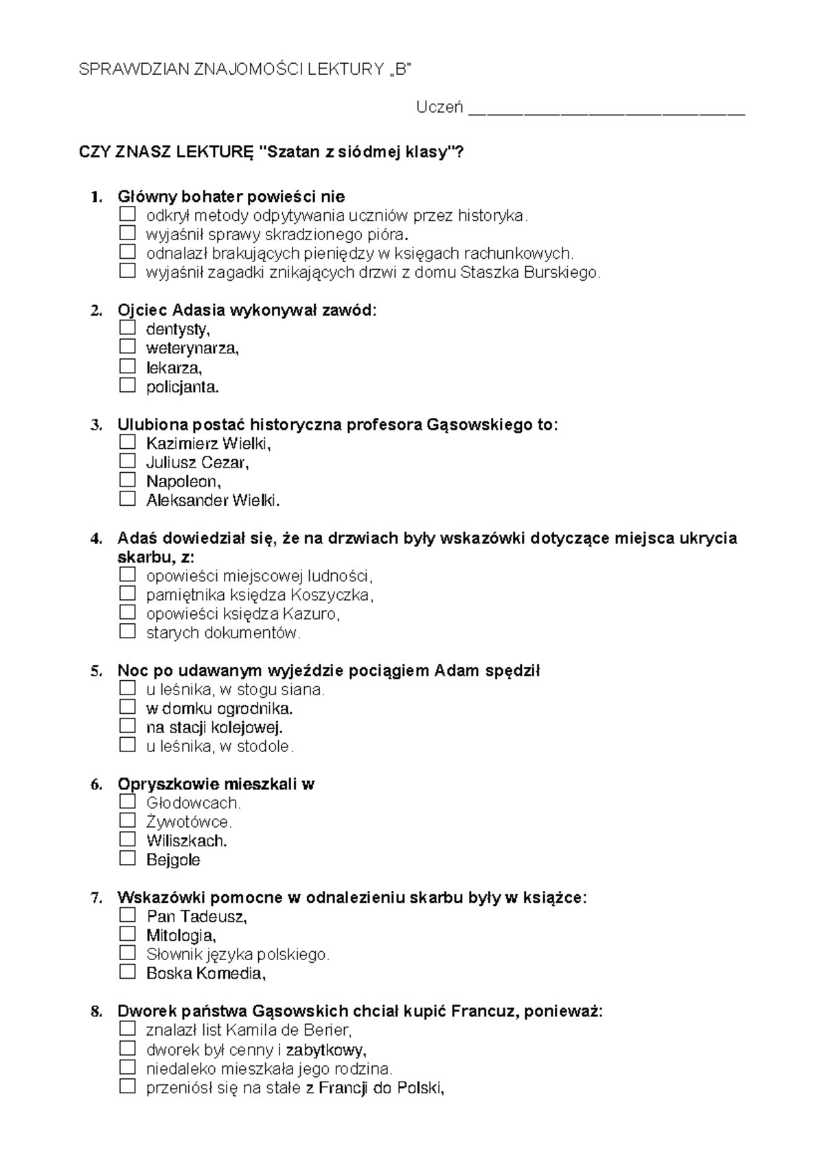 Testy Ze Znajomosci Lektury Szkolne Klasa 6 Gjeografi
