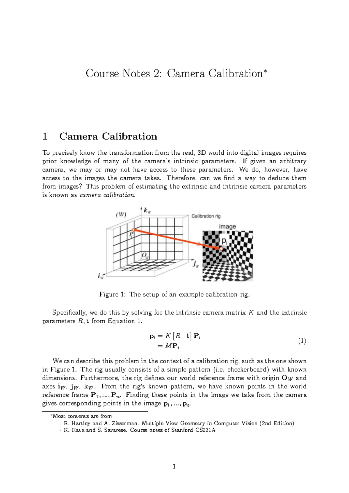 GEO1016: Camera Calibration Course Notes for Photogrammetry and 3D ...