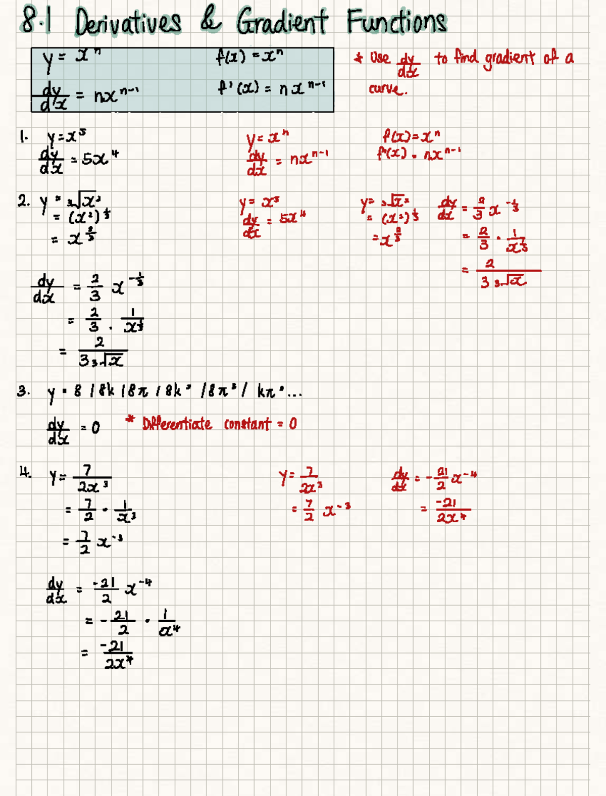 Chp 7 Differentiation - Notes and Gradient Functions - Studocu