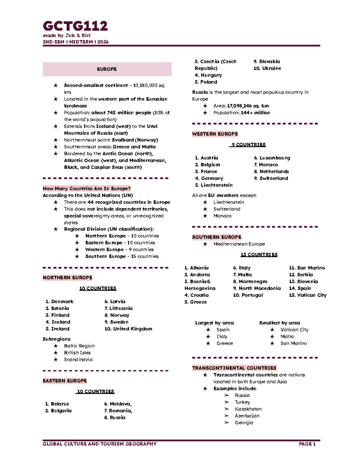 GCTG112 - Global Culture and Tourism Geography Midterm Notes 2026 - Studocu