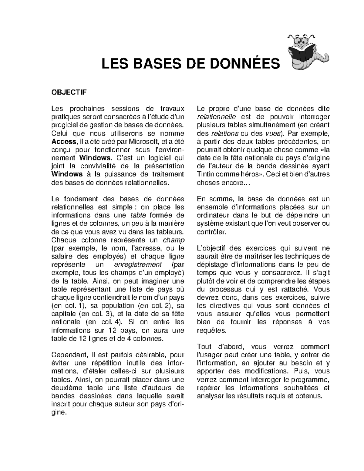 1800TP5 Introduction à Access - Gestion des bases de données - Studocu