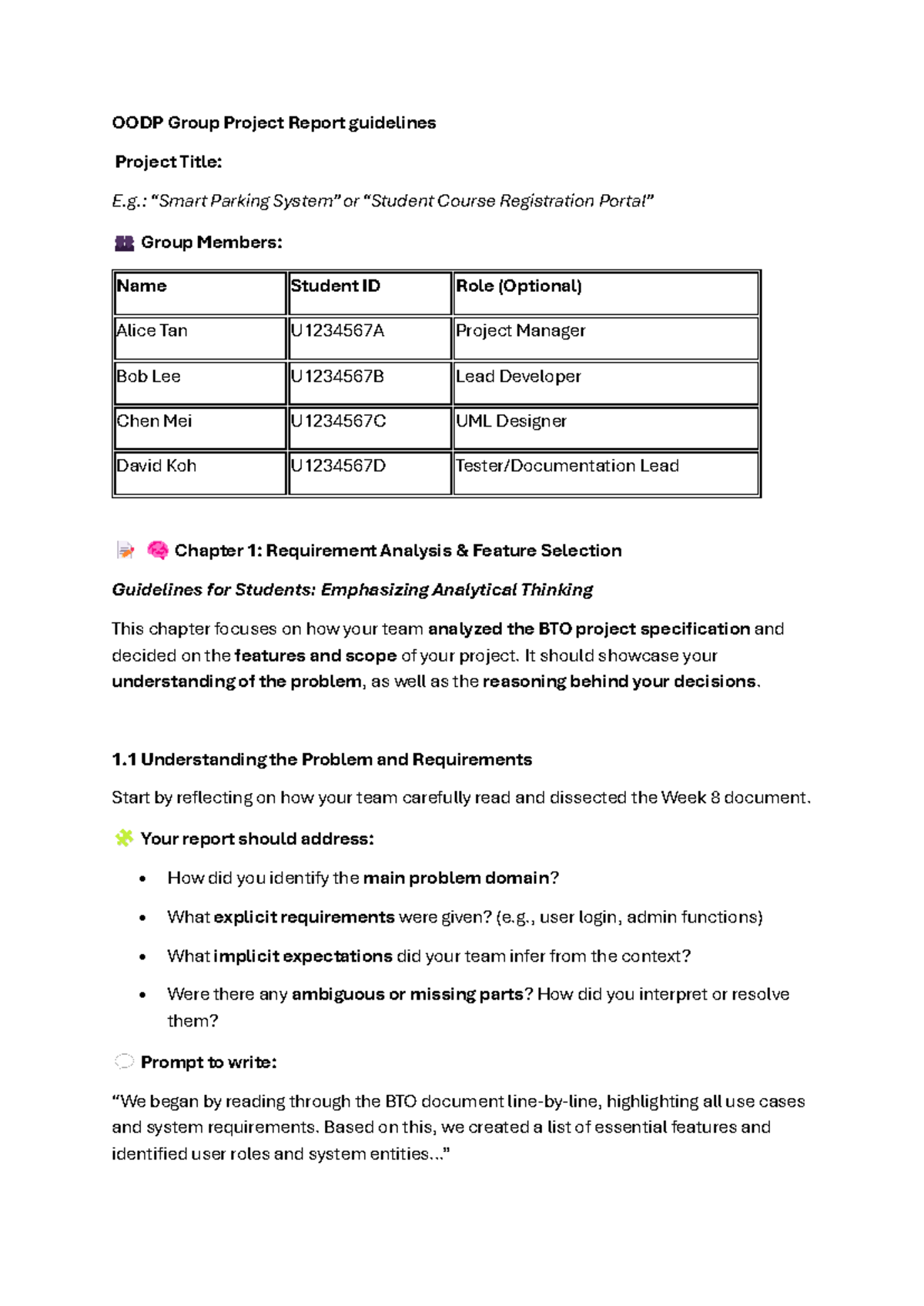 OODP Group Project Report Guidelines: Structure & Analysis - Studocu