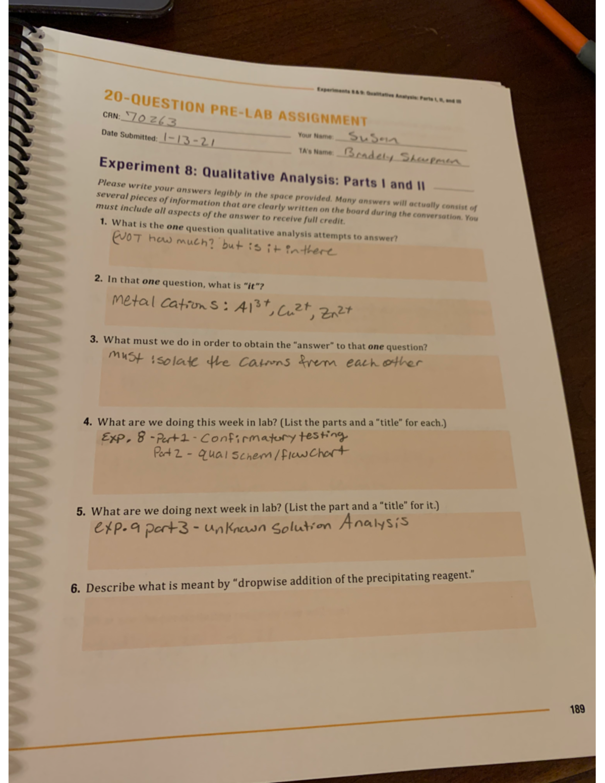 EXP8&9 - Qualitative Analysis Lab Report for CRN 70263 - Studocu