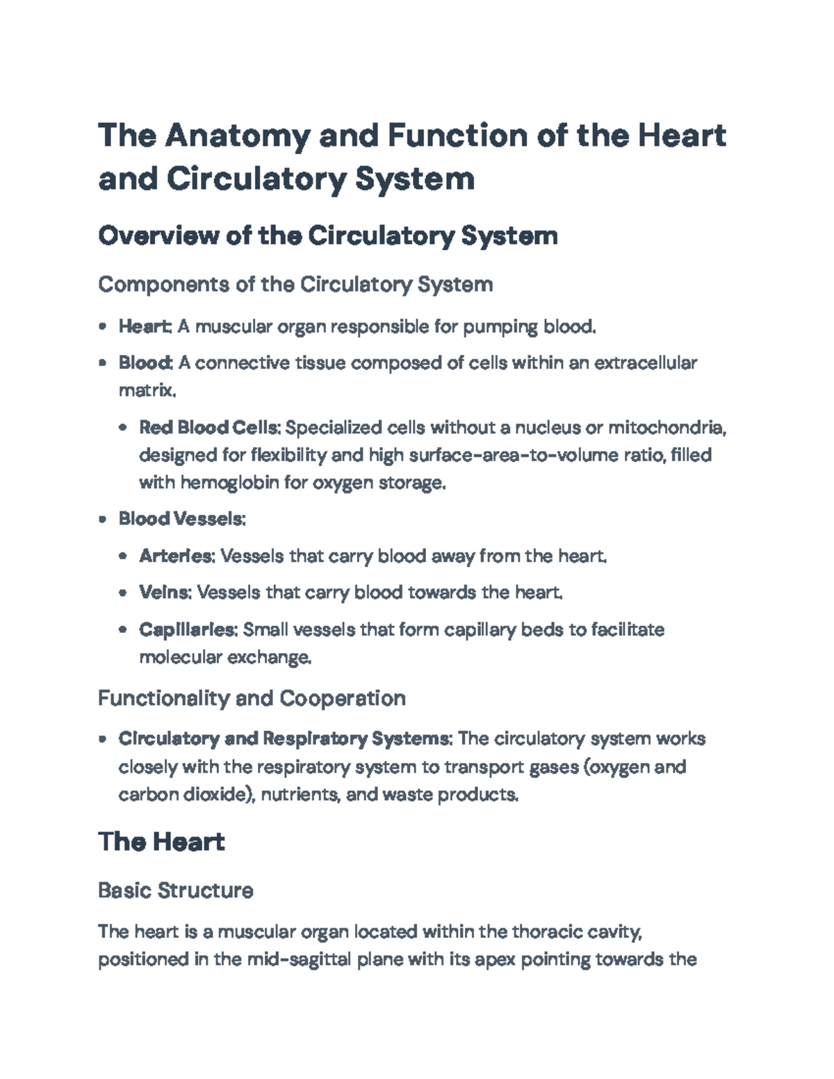 Anatomy and Function of the Heart: Overview of the Circulatory System ...
