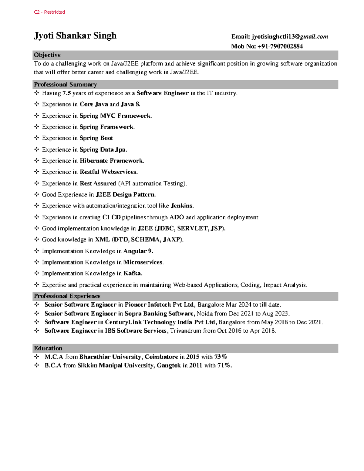 C2 Restricted Resume of Jyoti Shankar Singh - Software Engineer Profile ...