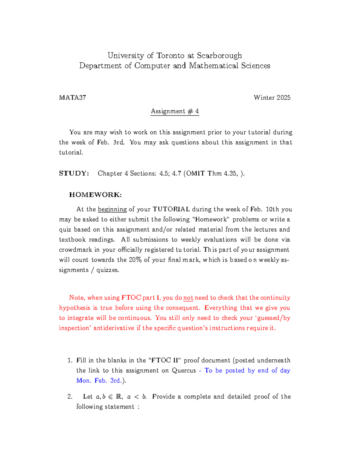 MATA37 W25 - Assignment #4 Overview and Homework Guide - Studocu