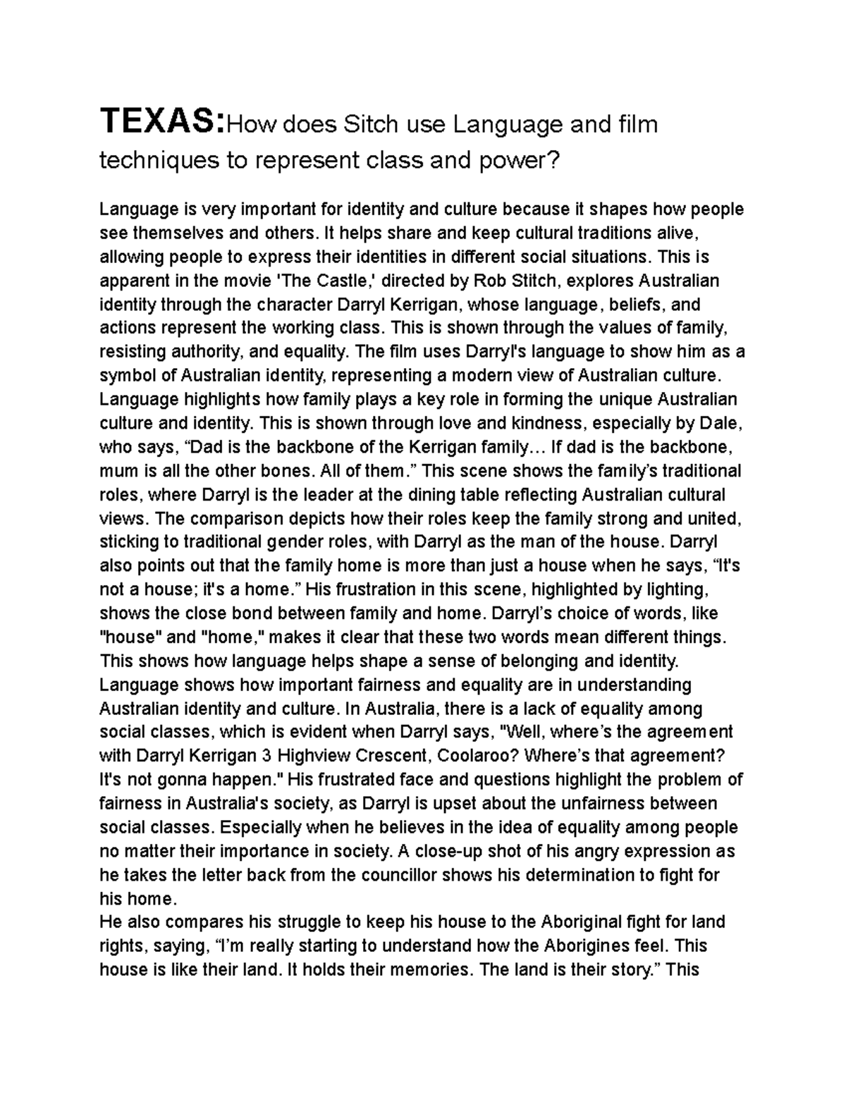 TEXAS: Language and Film Techniques in Class and Power Representation ...