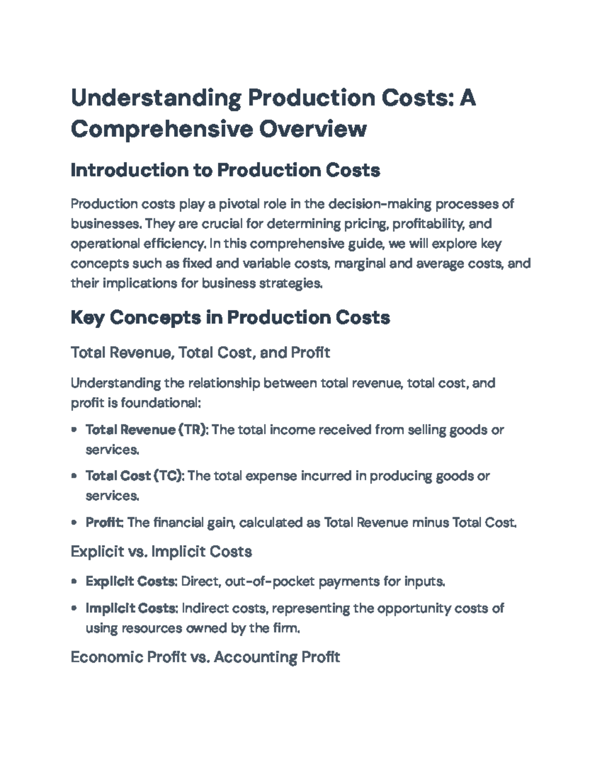 Understanding Production Costs: Marginal and Average Cost Analysis ...