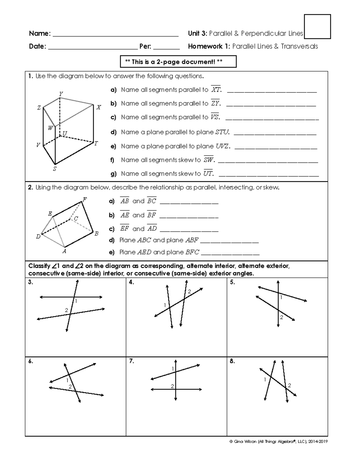 Unit 3: Parallel and Perpendicular Lines Homework #1 - Studocu