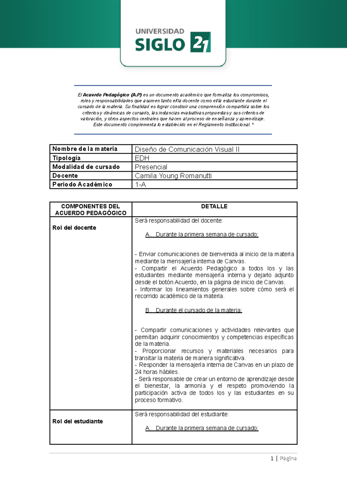 Acuerdo Pedagógico Diseño de Comunicación Visual II (DCV2 EDH) 2026 ...