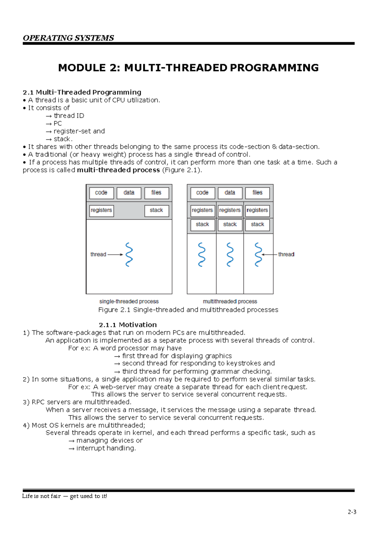 OPERATING SYSTEMS MODULE 2: MULTITHREADED PROGRAMMING - Studocu