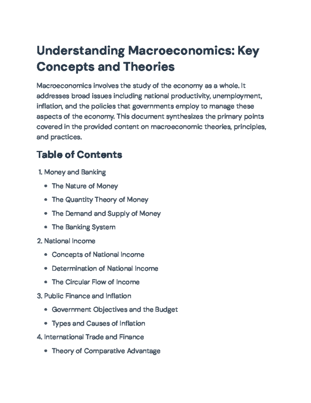 Macroeconomics: Key Concepts and Theories Overview (Course Code ...